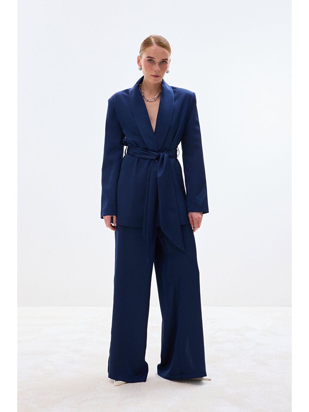 Saten Pantolon - Lacivert-1