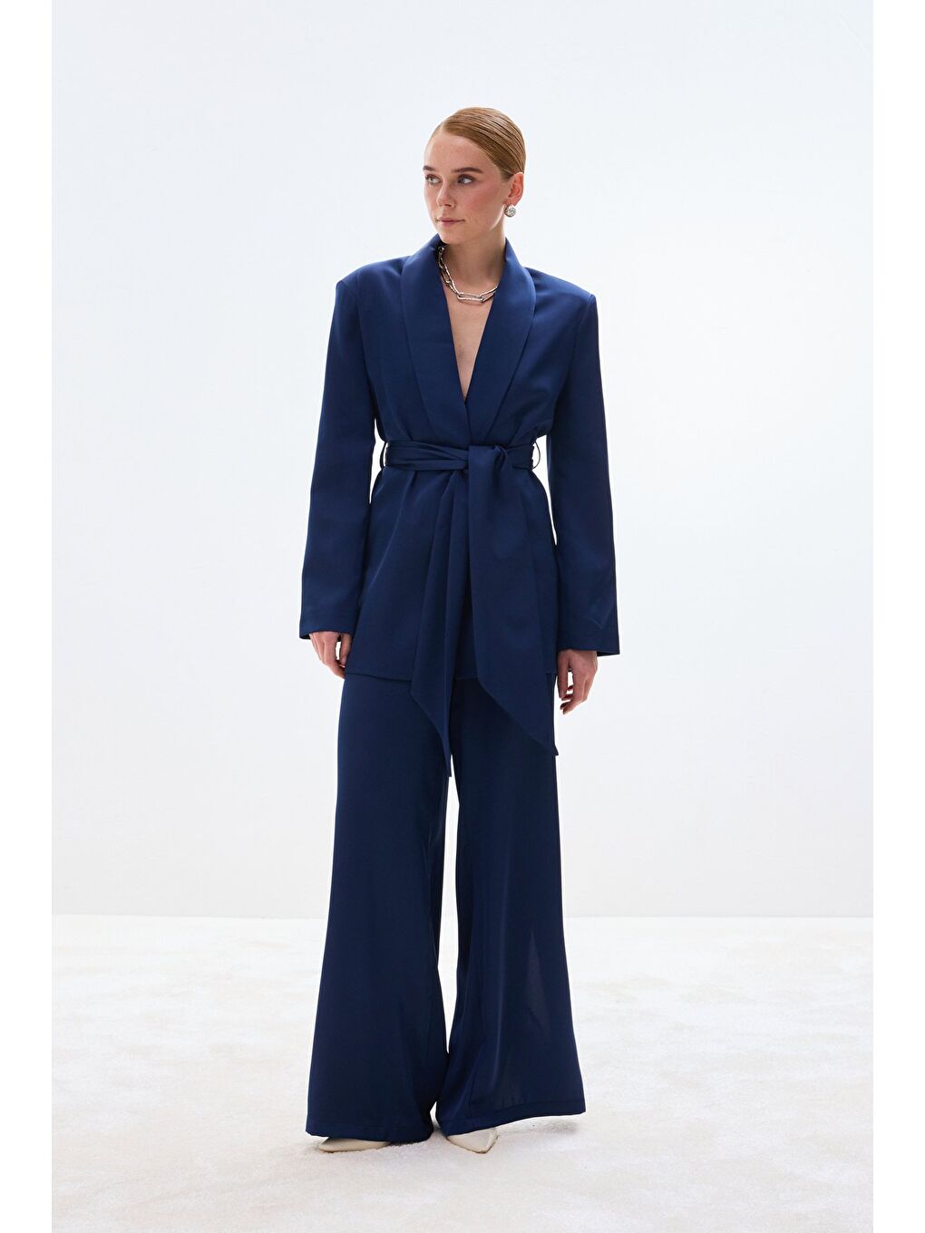 Saten Pantolon - Lacivert-2