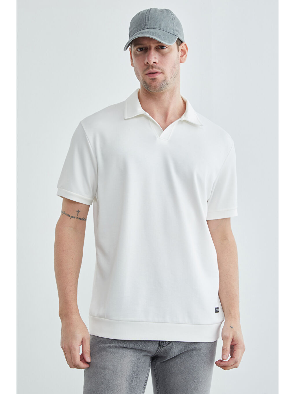 Ekru Basic Polo Yaka Modal Tişört-2