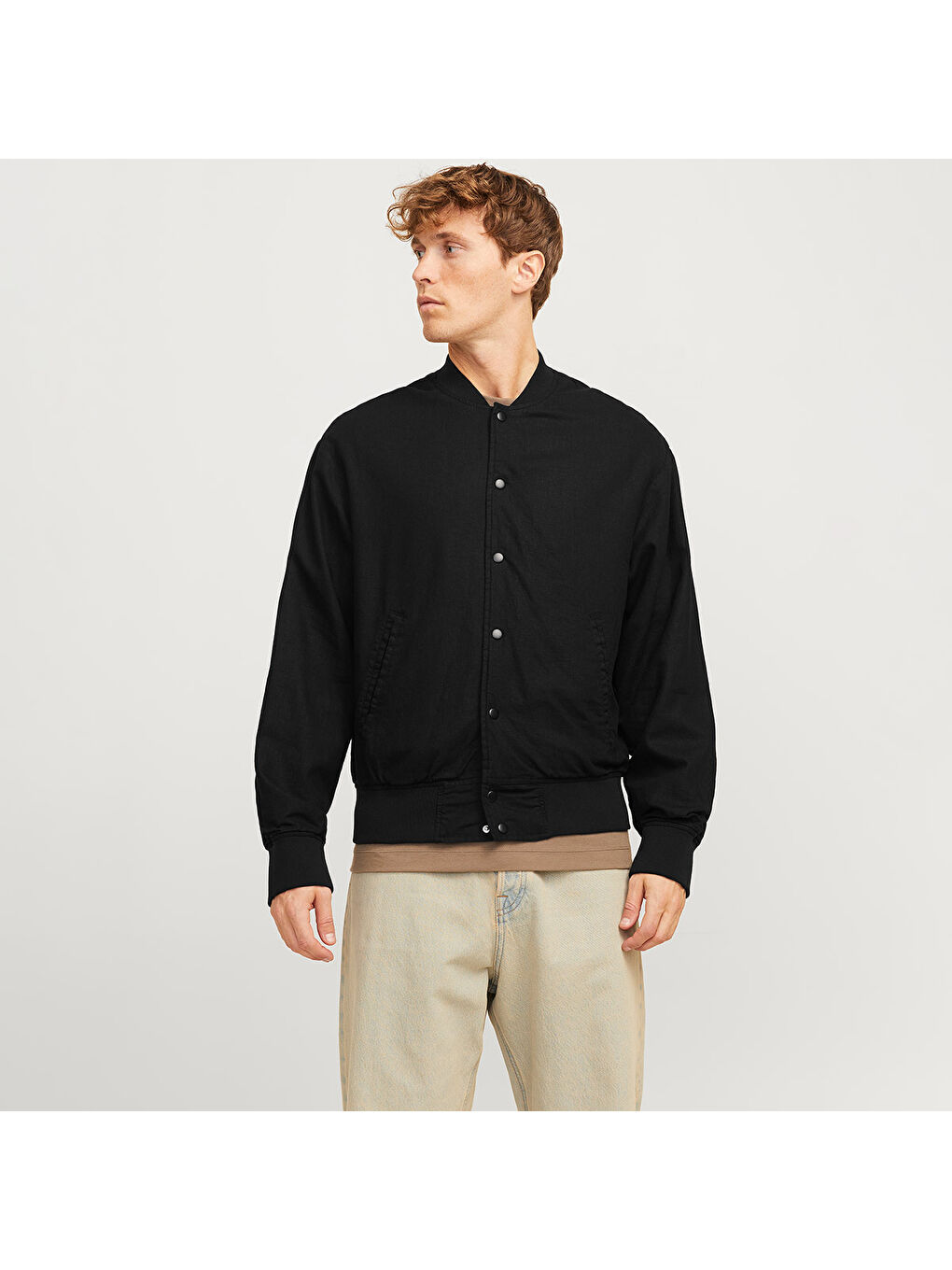 Ario Linen Bomber Erkek Siyah Yuvarlak Yaka Mont