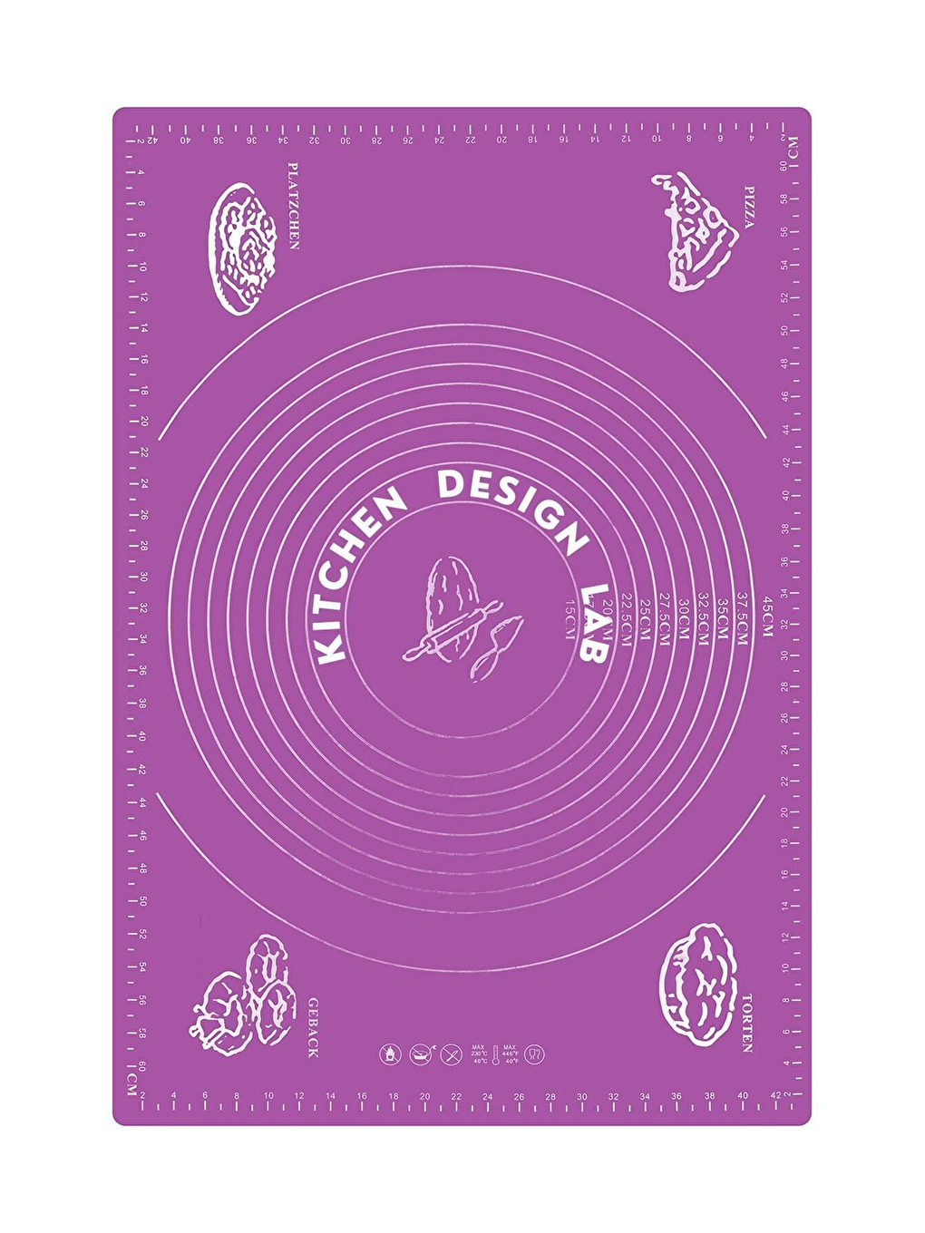 2'li Set Mor 45x65 Cm Silikon Hamur Açma Matı Ve Antrasit Silikon Merdane-1