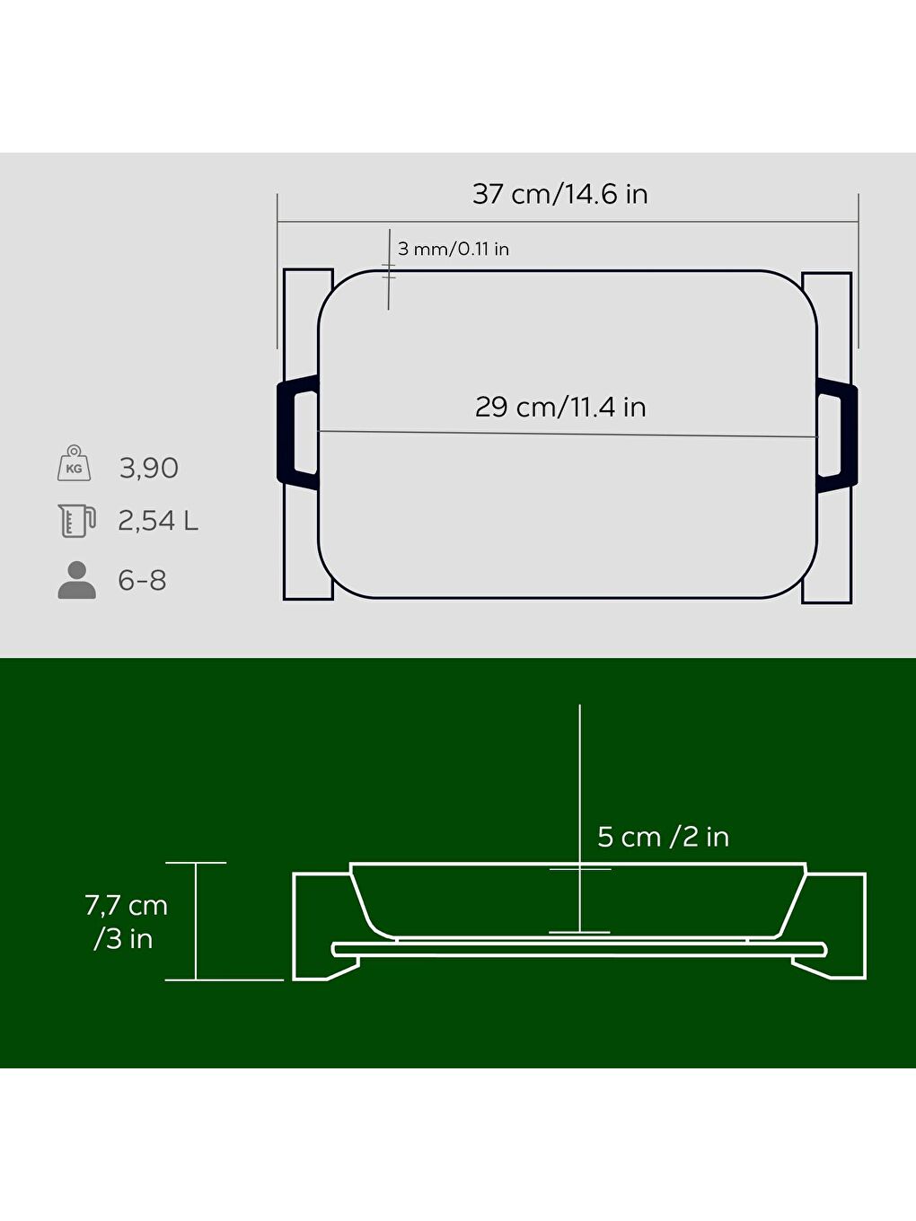Yeşil Dikdörtgen Rosto ve Fırın Tepsisi Kayın Servis Ahşabı Döküm Demir Yekpare Çift Kulplu Ölçü 22x30cm.-3