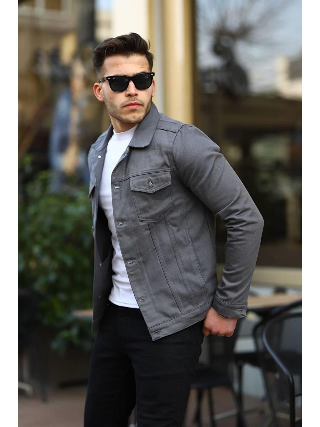 Gri Erkek Jean Ceket