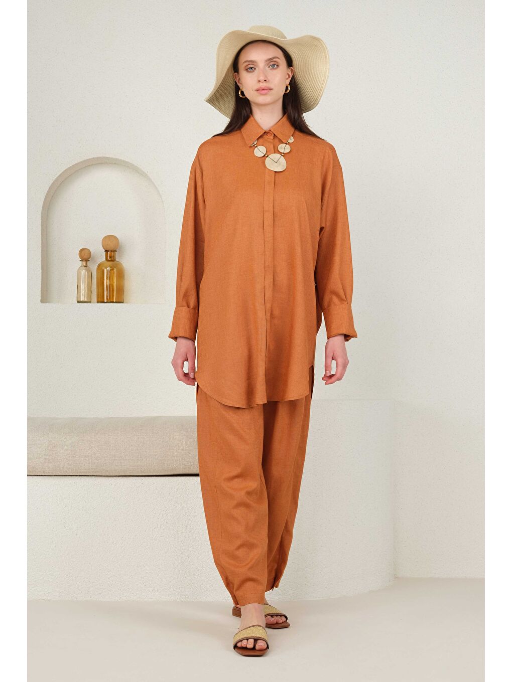 Turuncu Arkası Pileli Gömlek Papaya-1