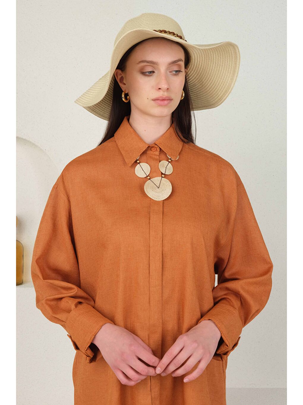 Turuncu Arkası Pileli Gömlek Papaya-2