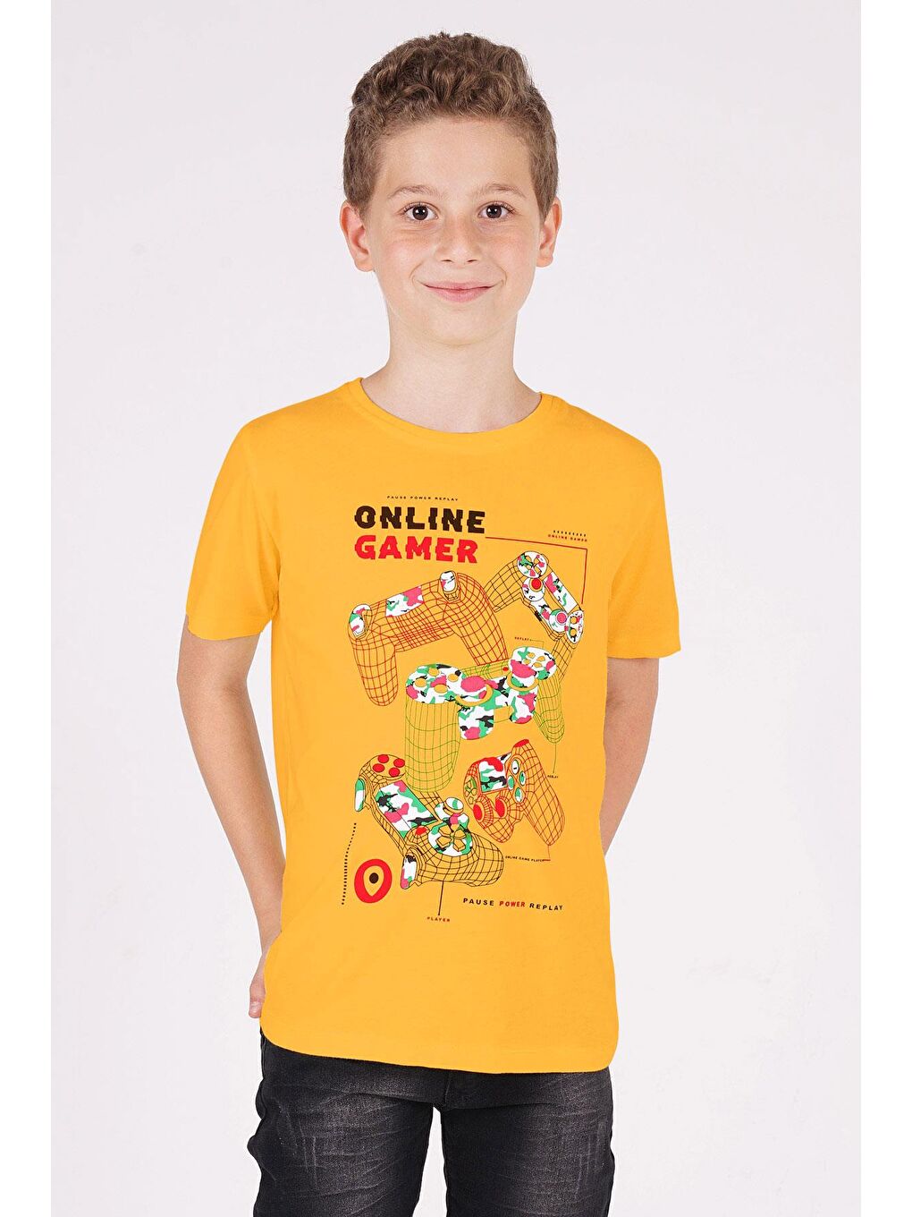 Sarı Bisiklet Yaka Hardal Renk Erkek Çocuk Tshirt