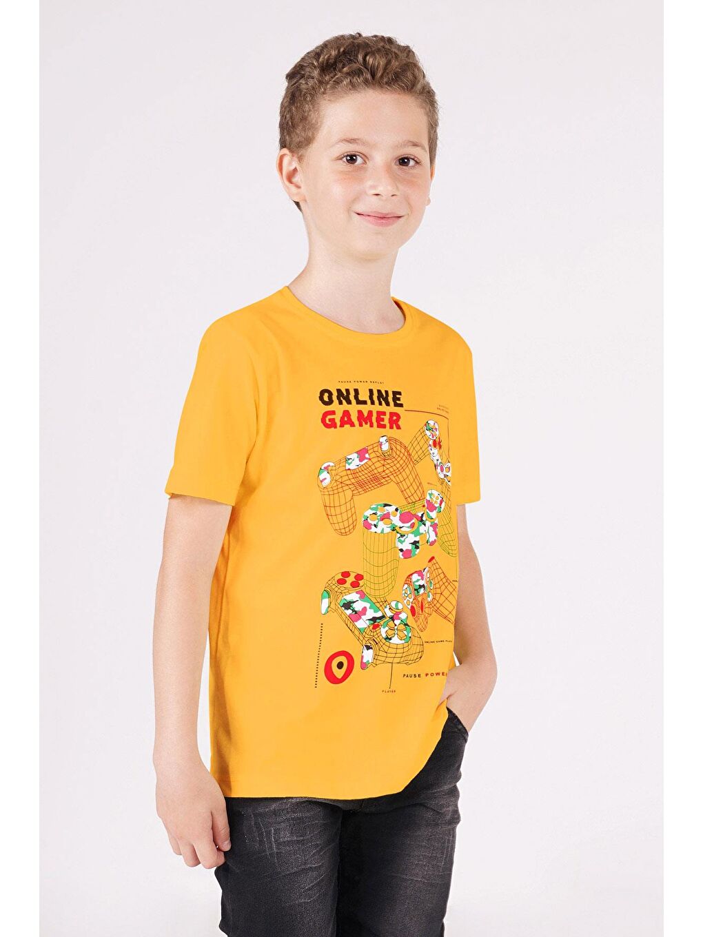 Sarı Bisiklet Yaka Hardal Renk Erkek Çocuk Tshirt-1