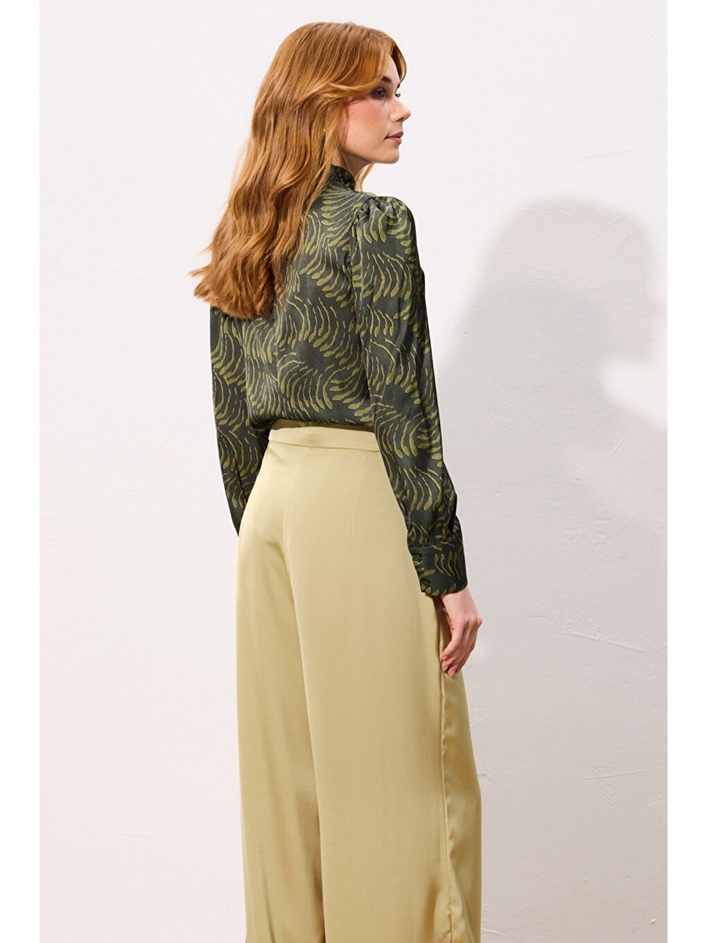 Yeşil Saten Pantolon - Olive-2