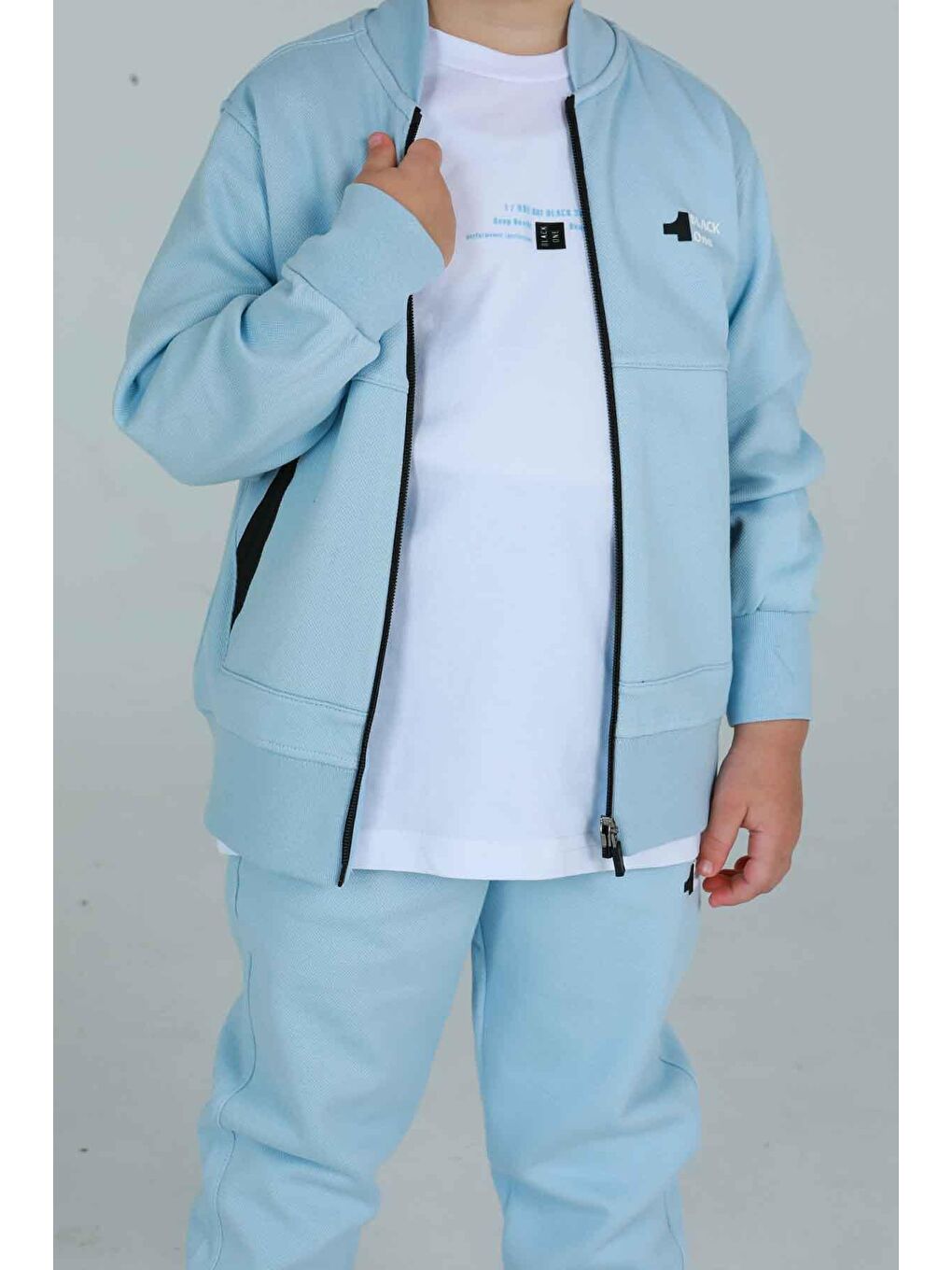 Mavi Unisex Çocuk Çift Cepli Baskı Detaylı Eşofman Takımı-2