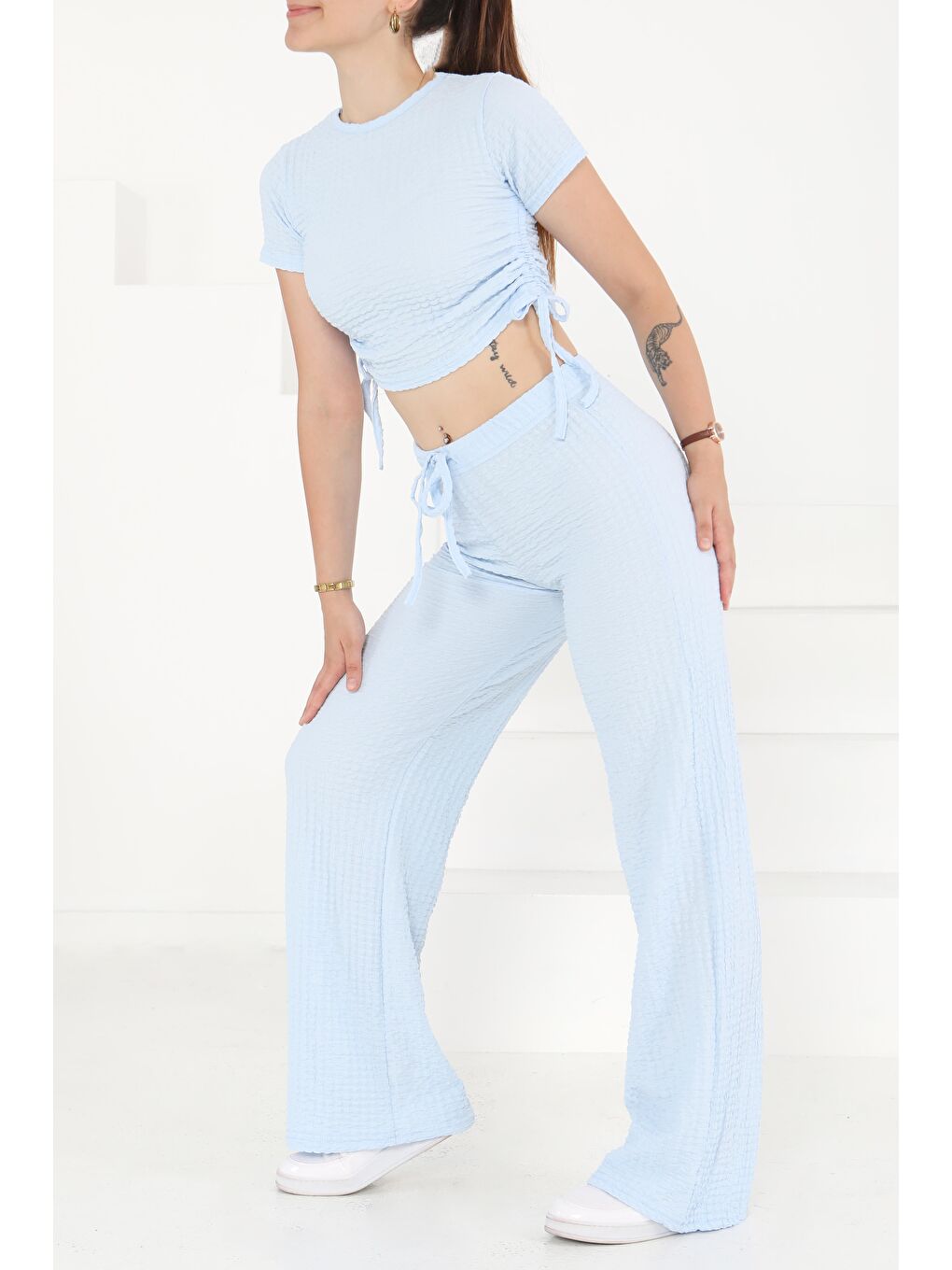 Yan Bağcıklı Takım Bebe Mavi - 27277