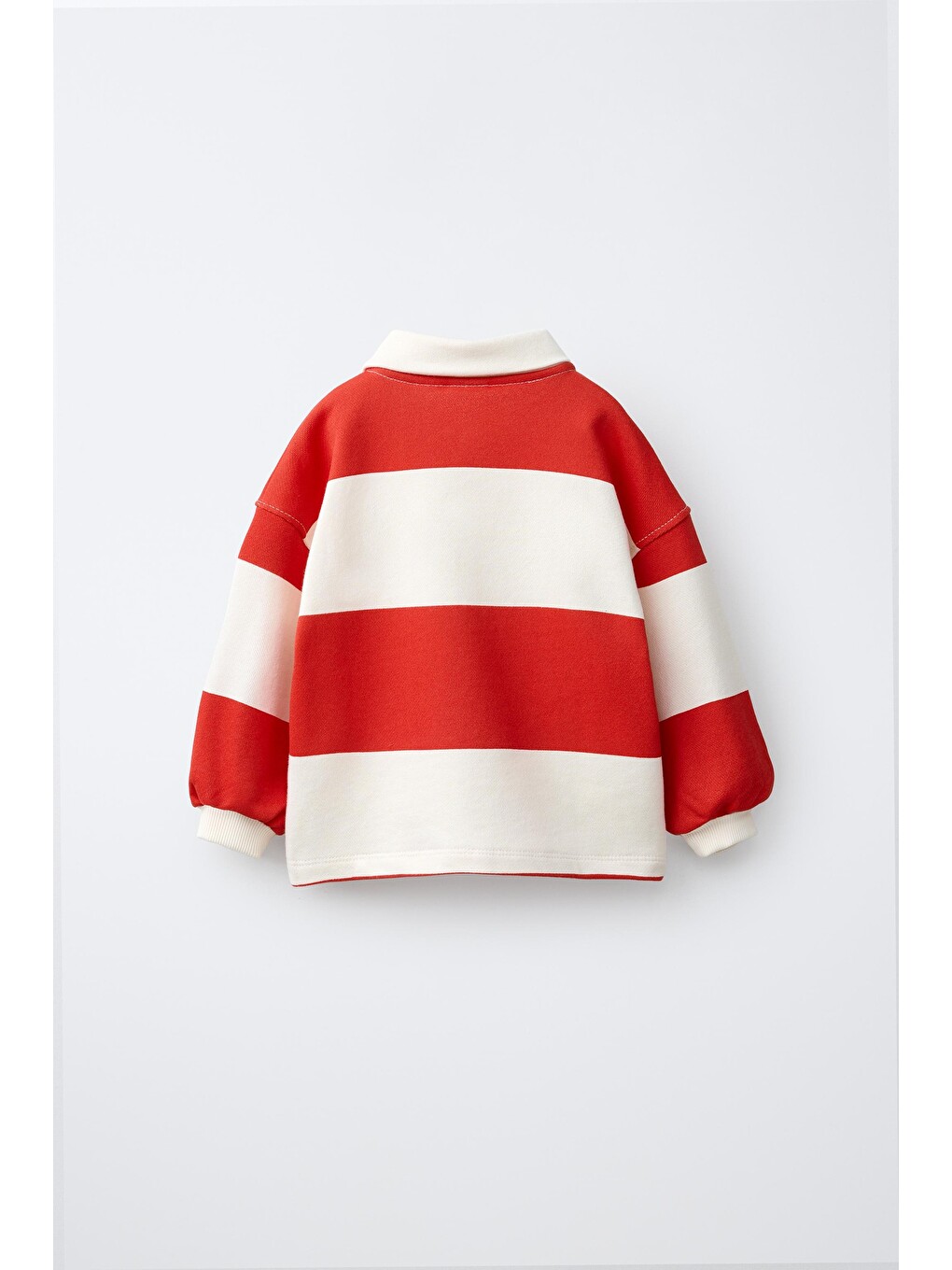 Karışık Çocuk Pamuklu Balina Nakışlı Kırmızı Ekru Çizgili Polo Yaka Sweatshirt-1