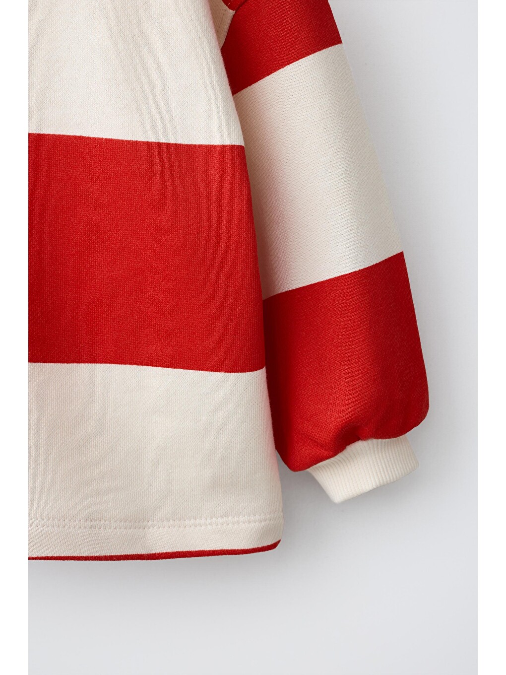 Karışık Çocuk Pamuklu Balina Nakışlı Kırmızı Ekru Çizgili Polo Yaka Sweatshirt-2