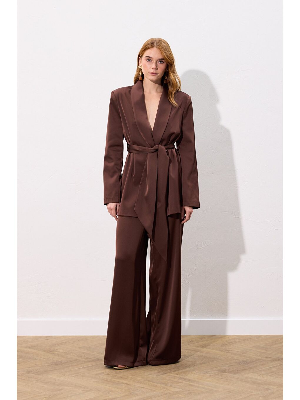 Kahverengi Saten Pantolon - Kahve