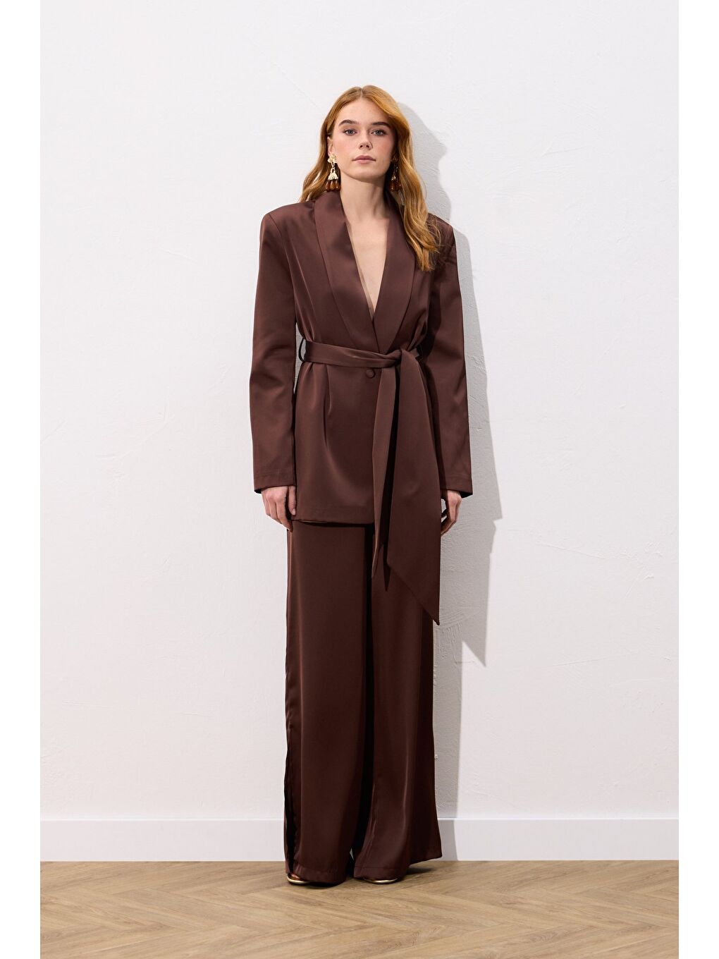 Kahverengi Saten Pantolon - Kahve-1