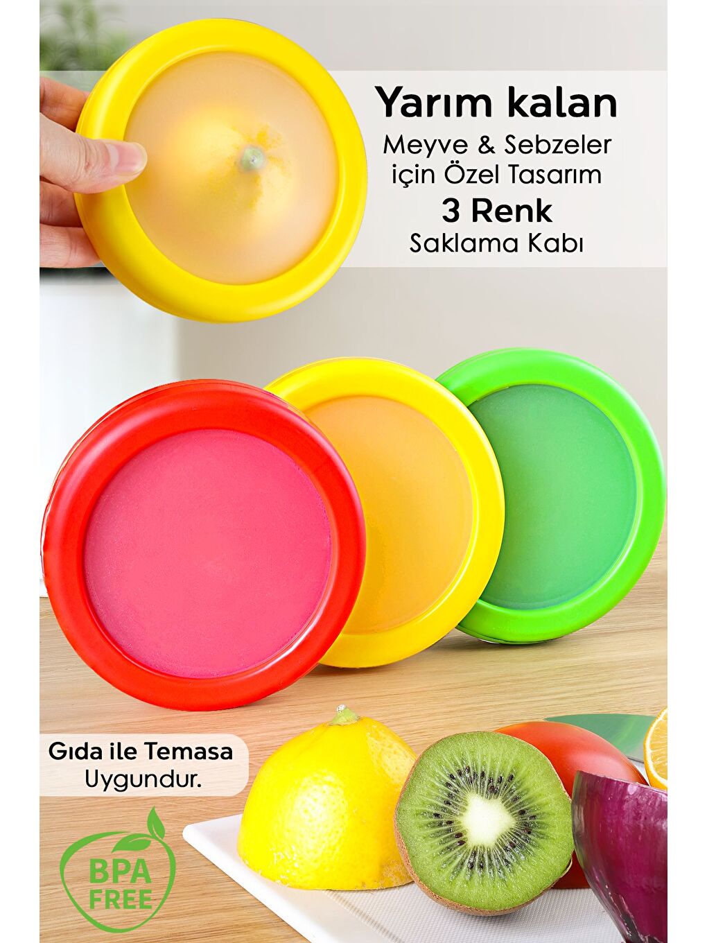 Karışık 3'lü Gıda Koruyucu Saklama Kabı Tazeliği Koruyan Buzdolabı İçi Meyve Sebze Domates Soğan Limon Kabı-1