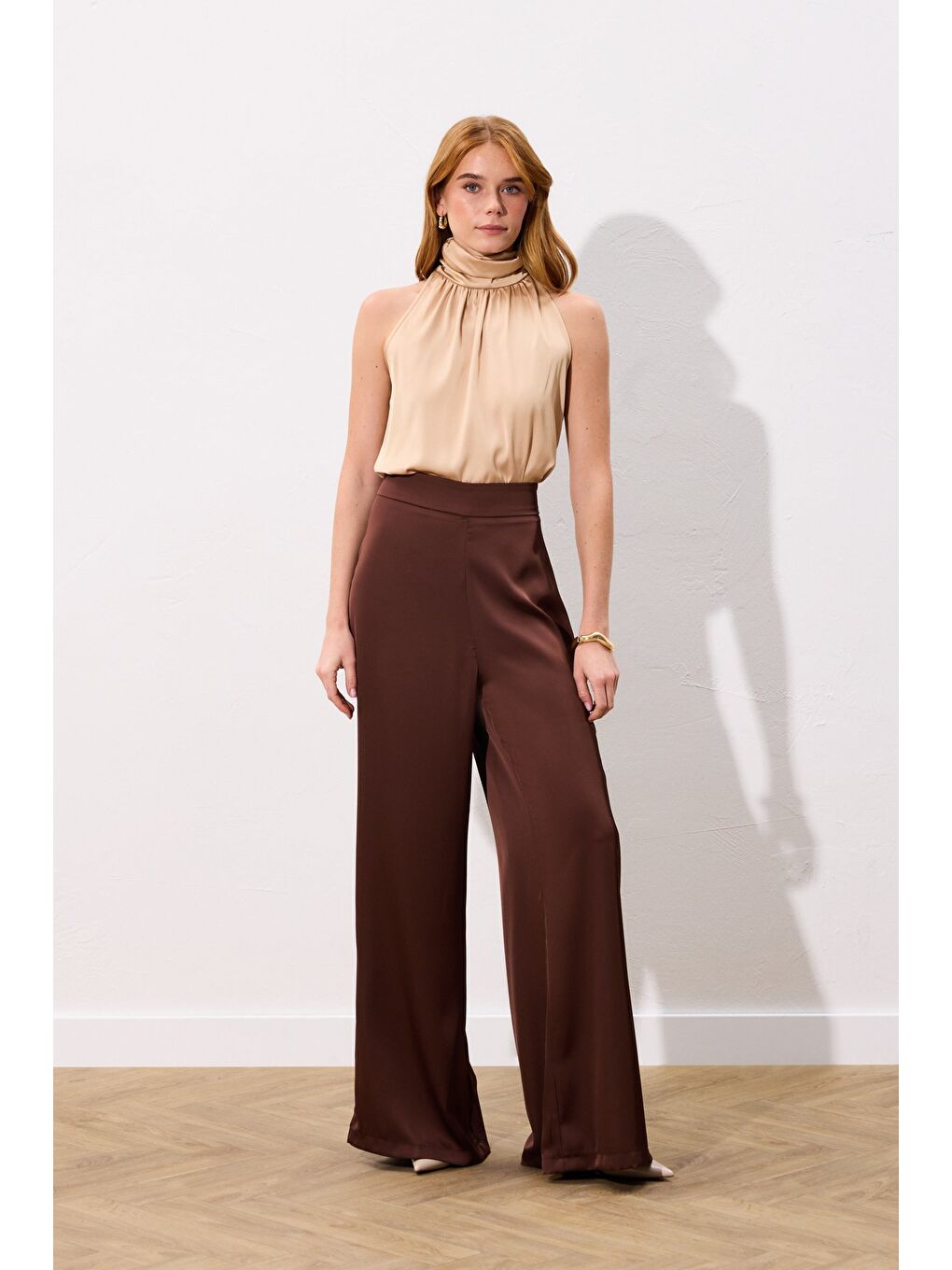 Kahverengi Saten Pantolon - Kahve-2