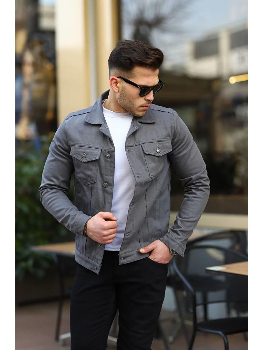 Gri Erkek Jean Ceket-1
