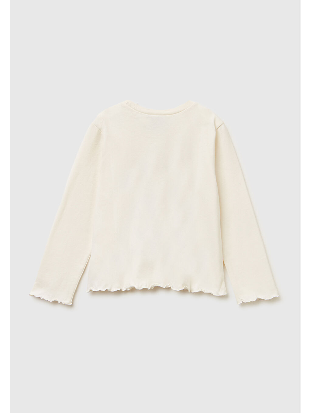 Kız Çocuk Ekru Önü Baskılı Kol Ucu Etiket Detaylı Uzun Kollu T-shirt-1
