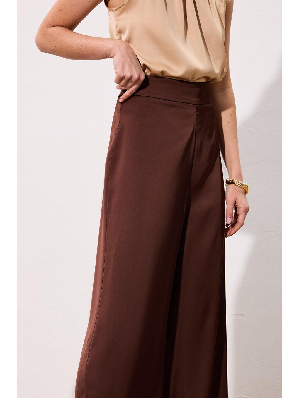 Kahverengi Saten Pantolon - Kahve-4