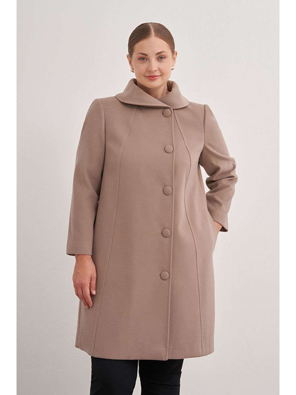 Kahverengi 8578112 Asimetrik Yaka Kaban-2