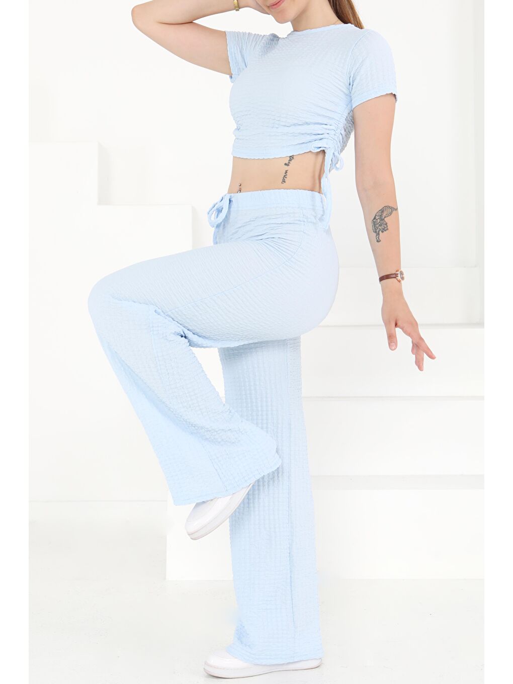 Yan Bağcıklı Takım Bebe Mavi - 27277-1