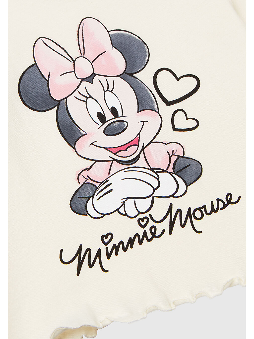 Kız Çocuk Ekru Önü Baskılı Kol Ucu Etiket Detaylı Uzun Kollu T-shirt-2