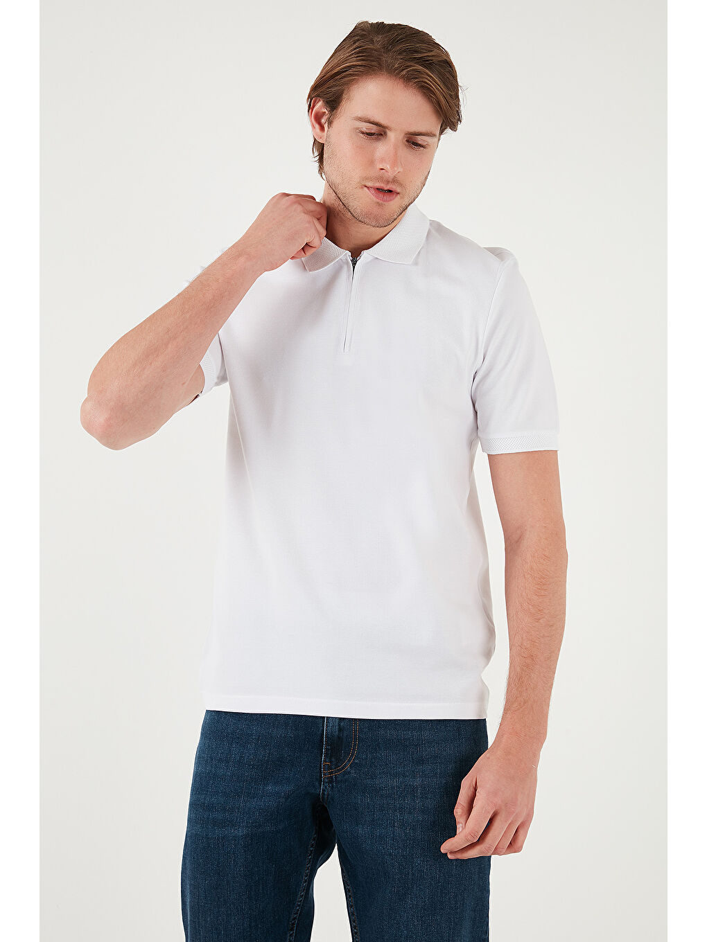 Buratti Beyaz Pamuklu Regular Fit Yarım Fermuarlı Erkek Polo Yaka T Shirt 5901029 - 1