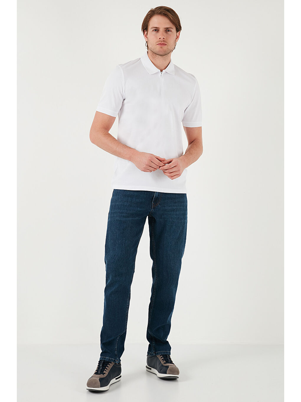 Buratti Beyaz Pamuklu Regular Fit Yarım Fermuarlı Erkek Polo Yaka T Shirt 5901029 - 2