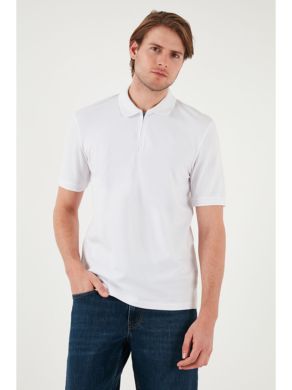 Buratti Beyaz Pamuklu Regular Fit Yarım Fermuarlı Erkek Polo Yaka T Shirt 5901029 - 3