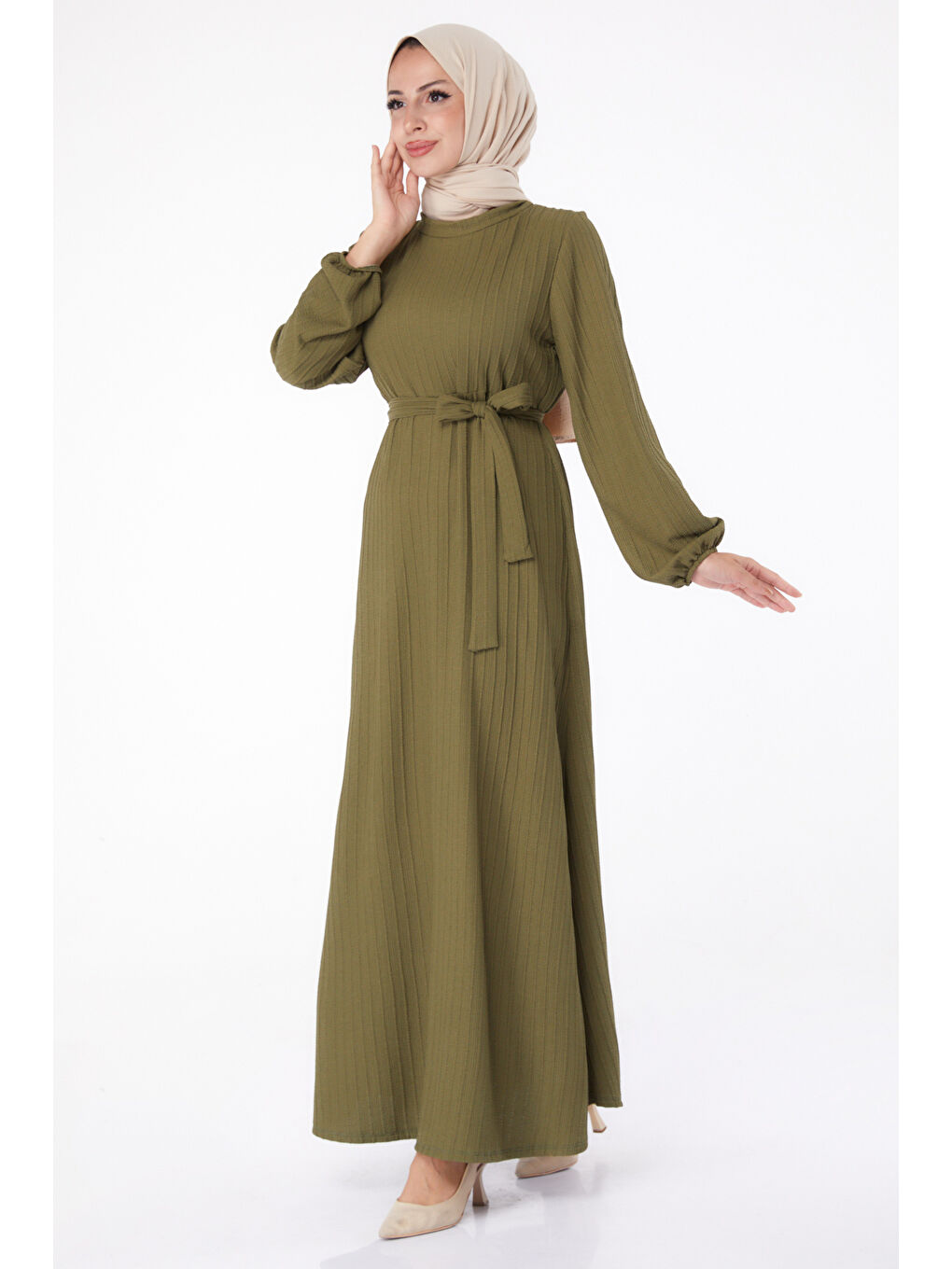 Kuşaklı Elbise Haki - 26281