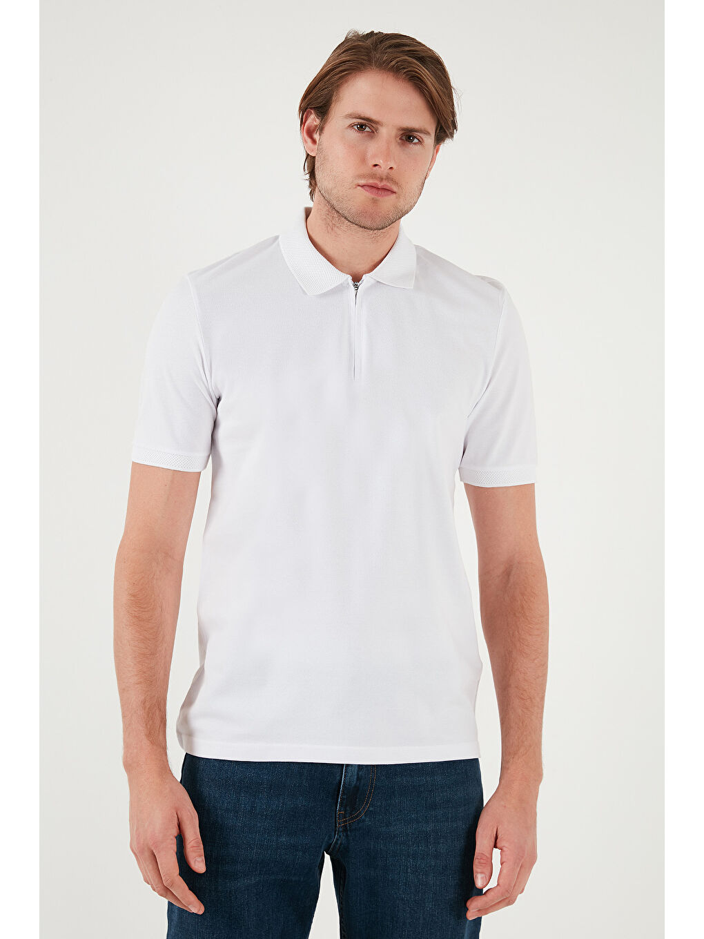 Buratti Beyaz Pamuklu Regular Fit Yarım Fermuarlı Erkek Polo Yaka T Shirt 5901029 - 4