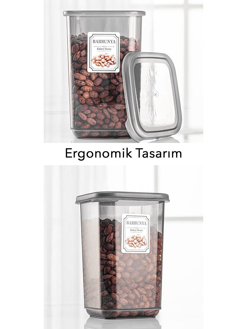 Gri 12'li Set Melly Sızdırmaz Kapaklı Kare Erzak Saklama Kabı Antrasit 12 x 1 10 lt Etiketli-2