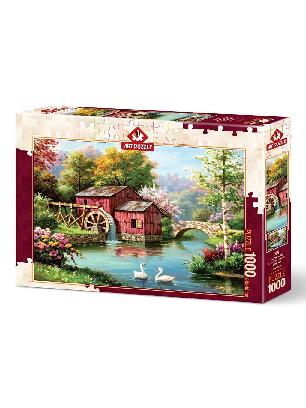 Art Puzzle Karışık 1000 Parça Puzzle Kırmızı Eski Değirmen - 1