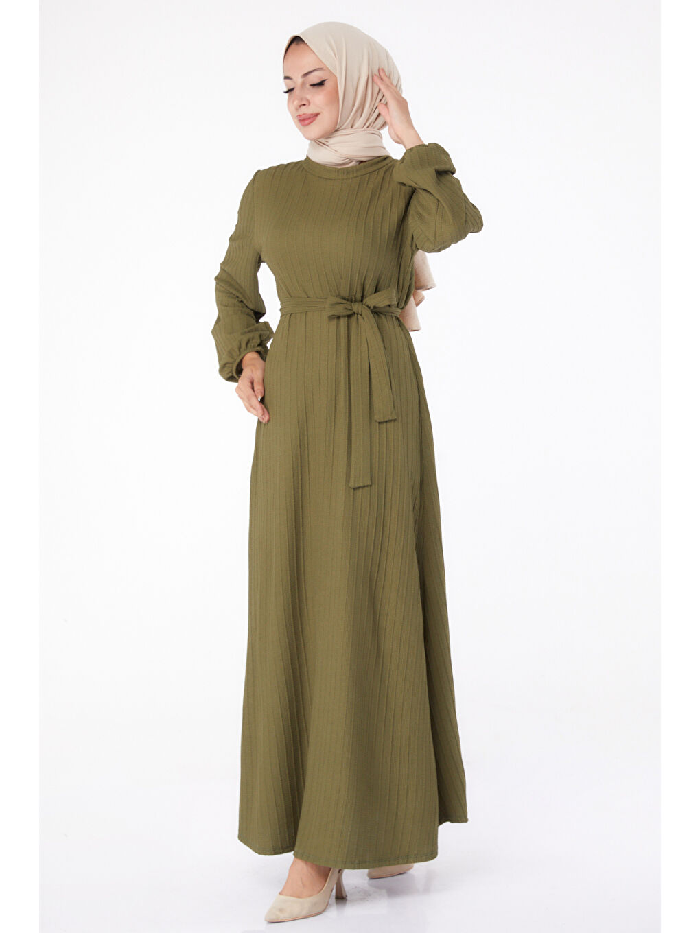 Kuşaklı Elbise Haki - 26281-1