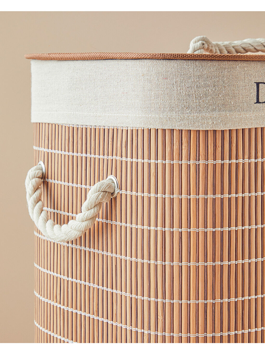 Kahverengi Urbann Bambu Katlanabilir 2 Bölmeli Çamaşır Sepeti Kahve-3