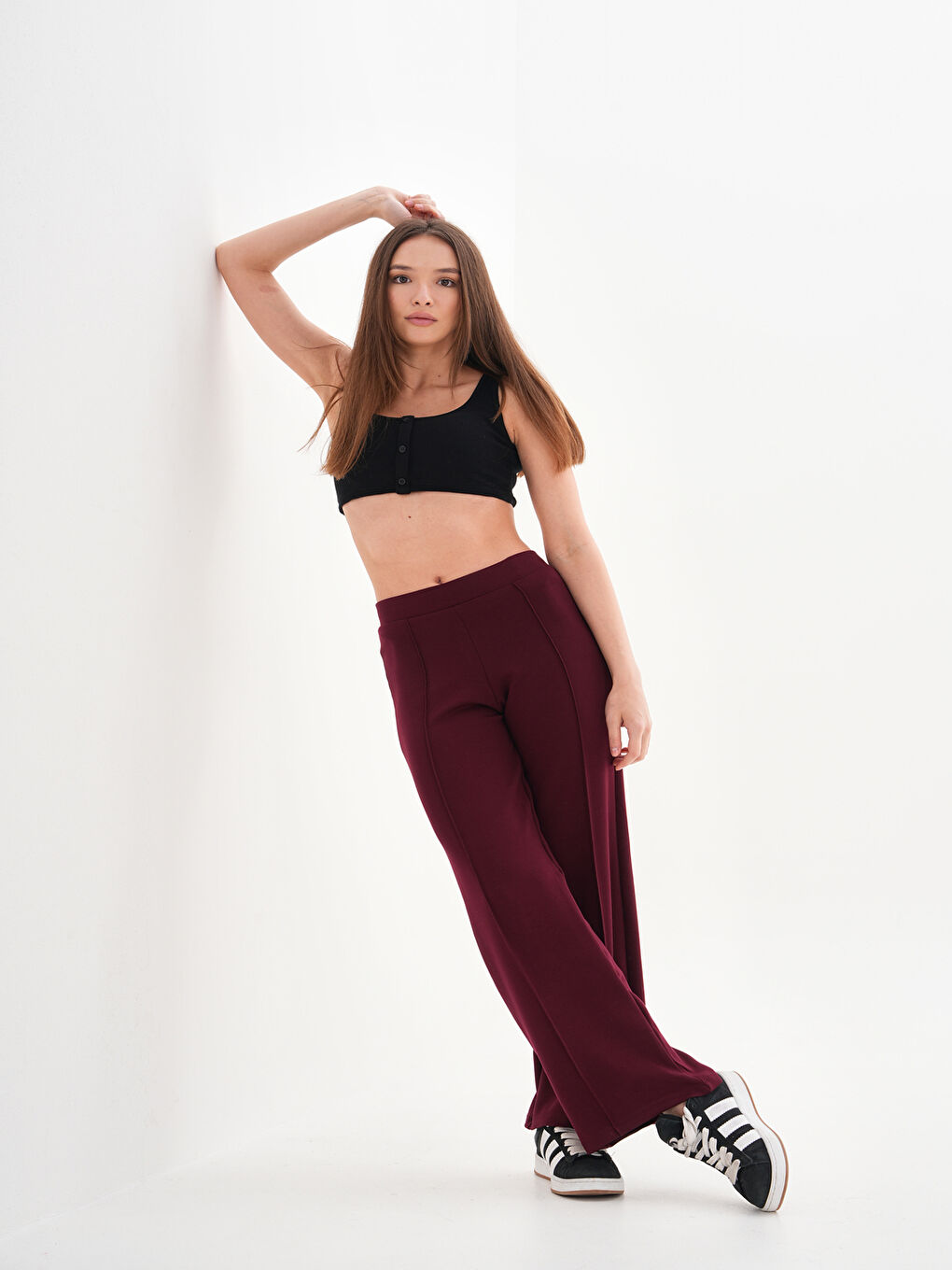 Bordo 375 Palazzo Salaş Modal Yüksek Bel Eşofman Altı