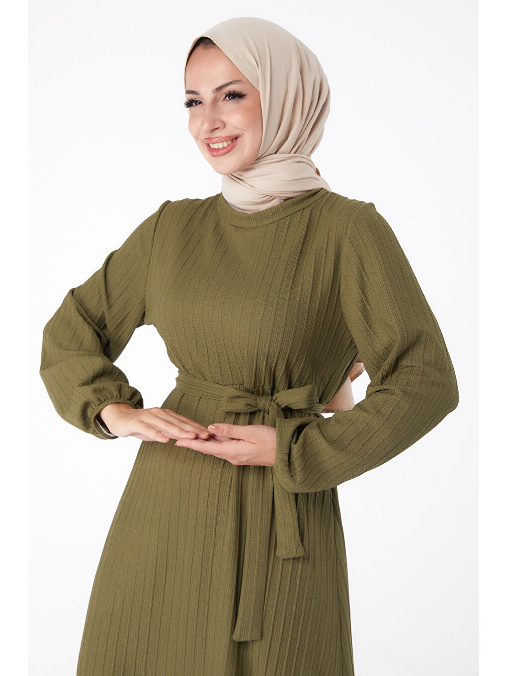 Kuşaklı Elbise Haki - 26281-2