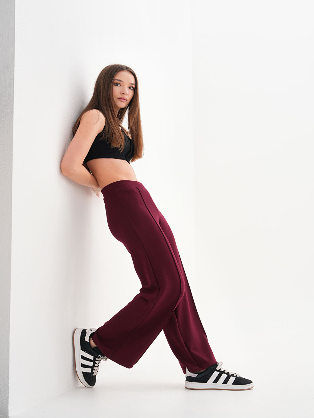 Bordo 375 Palazzo Salaş Modal Yüksek Bel Eşofman Altı-1