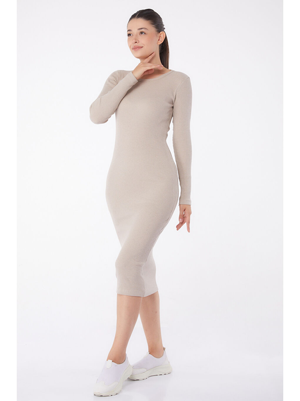 Midi Elbise Bej - 26126-1