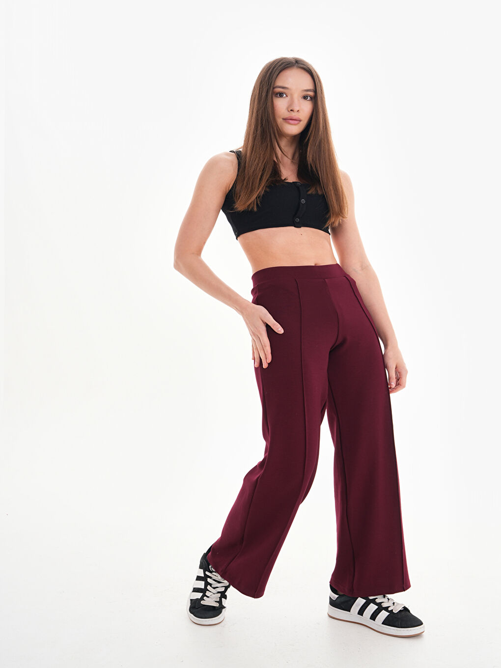 Bordo 375 Palazzo Salaş Modal Yüksek Bel Eşofman Altı-2