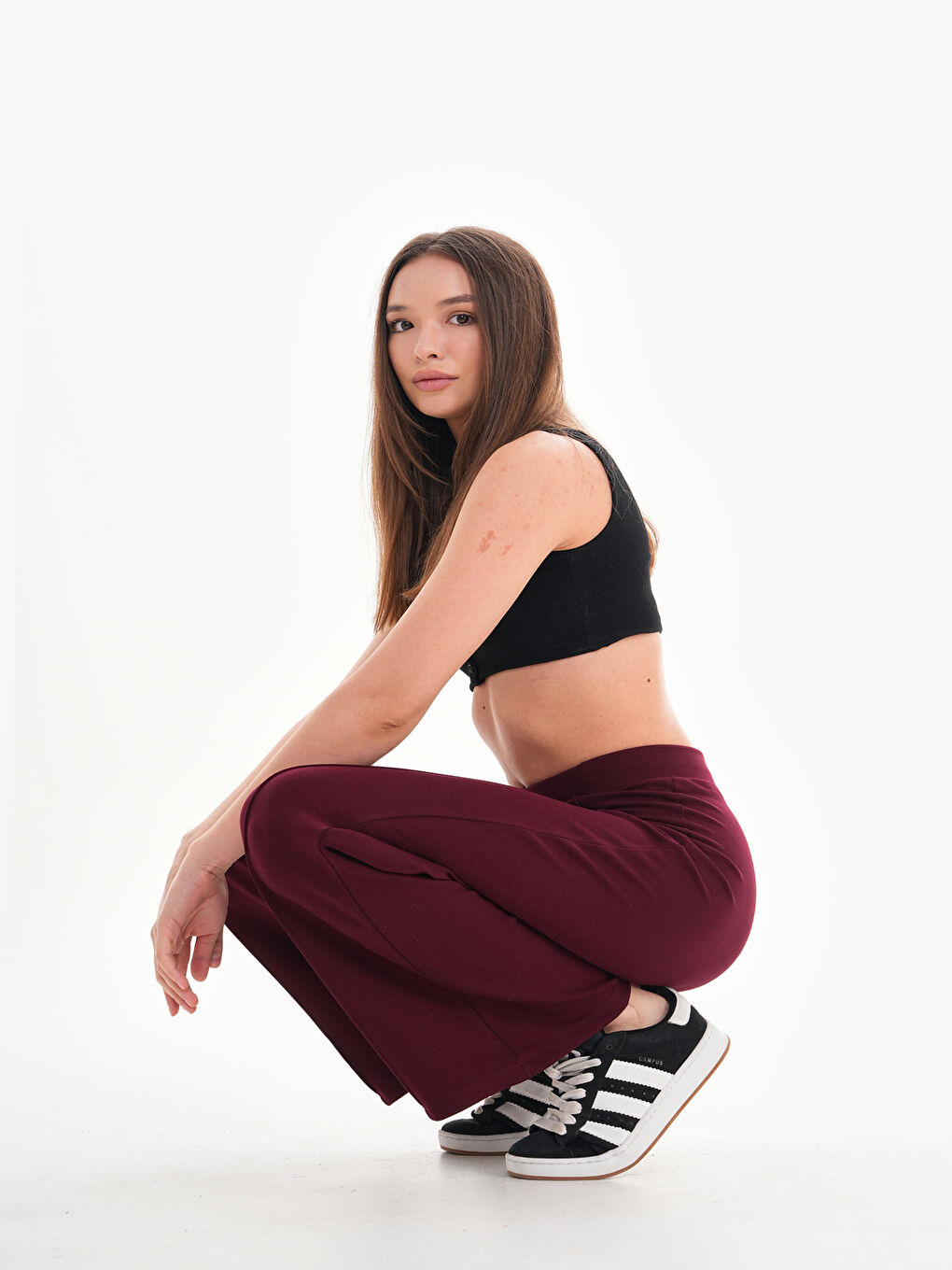 Bordo 375 Palazzo Salaş Modal Yüksek Bel Eşofman Altı-3