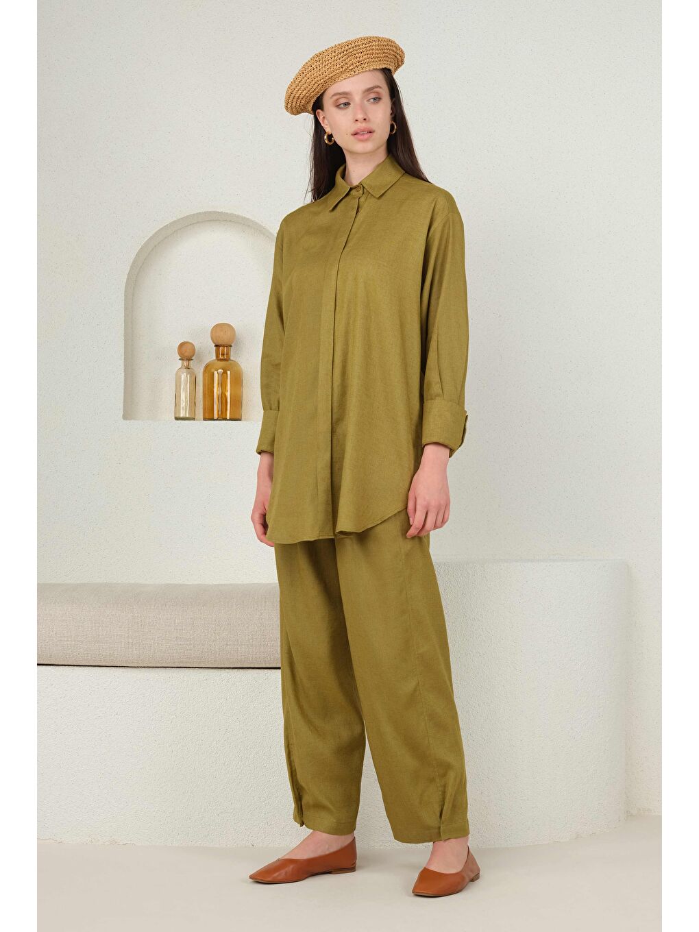 Yeşil Arkası Pileli Gömlek Olive