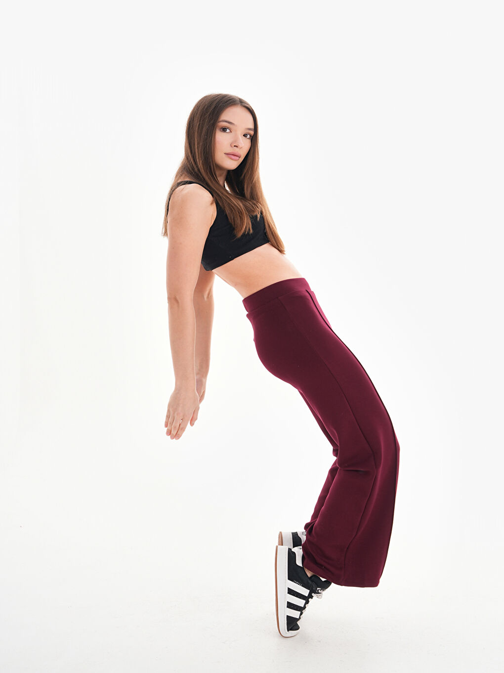 Bordo 375 Palazzo Salaş Modal Yüksek Bel Eşofman Altı-4