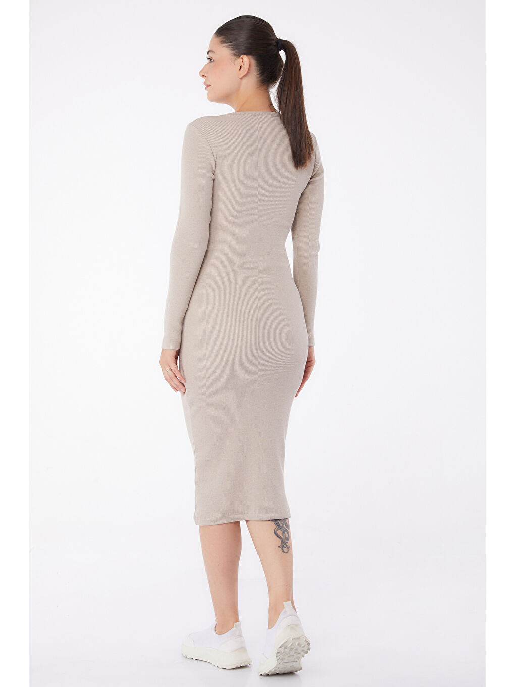 Midi Elbise Bej - 26126-4