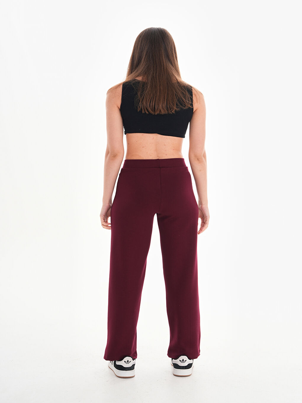 Bordo 375 Palazzo Salaş Modal Yüksek Bel Eşofman Altı-6