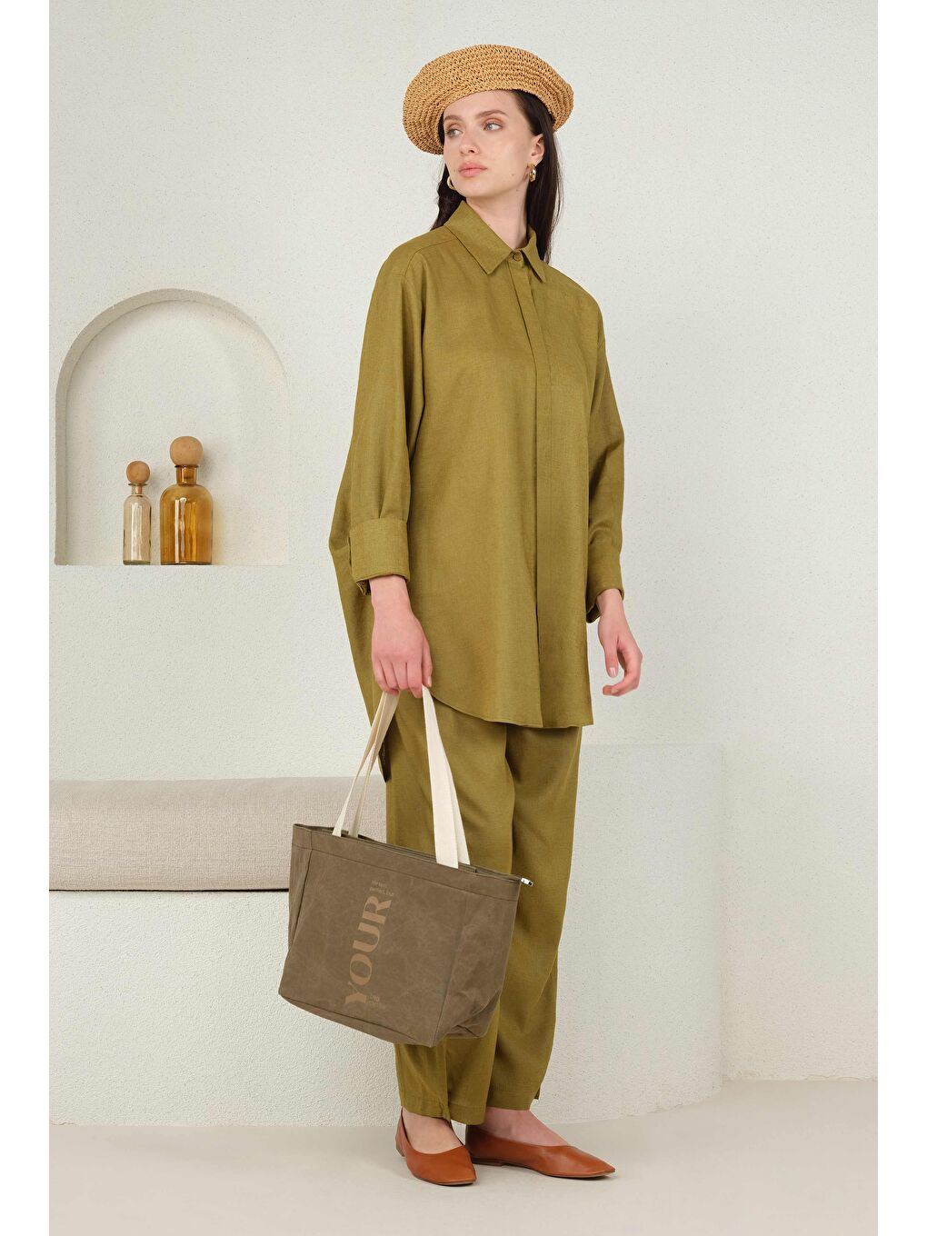 Yeşil Arkası Pileli Gömlek Olive-2