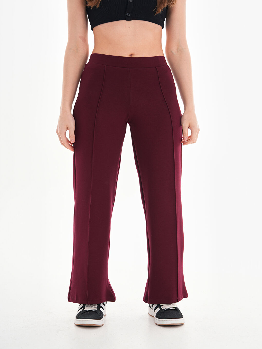 Bordo 375 Palazzo Salaş Modal Yüksek Bel Eşofman Altı-8