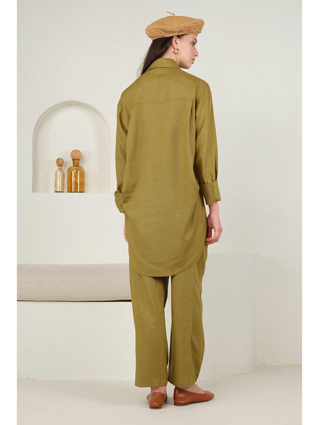 Yeşil Arkası Pileli Gömlek Olive-3