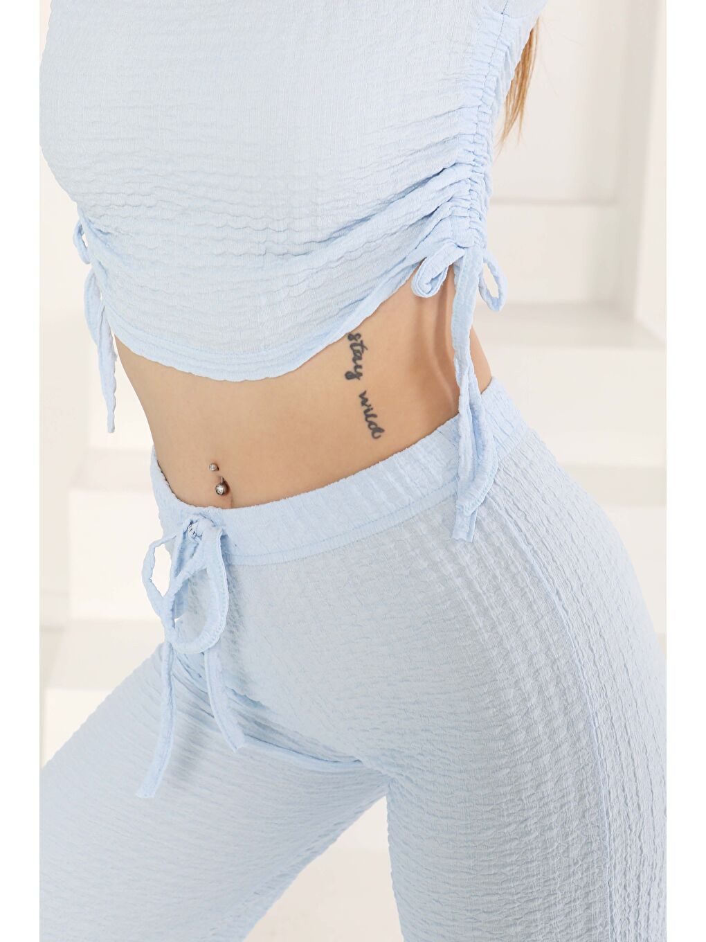 Yan Bağcıklı Takım Bebe Mavi - 27277-3