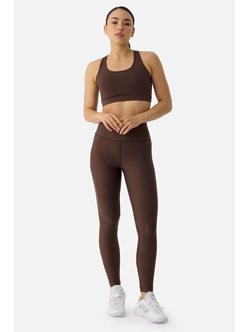 Kahverengi Liora Yumuşak Kumaş 7/8 Acı Kahve Spor Tayt-1